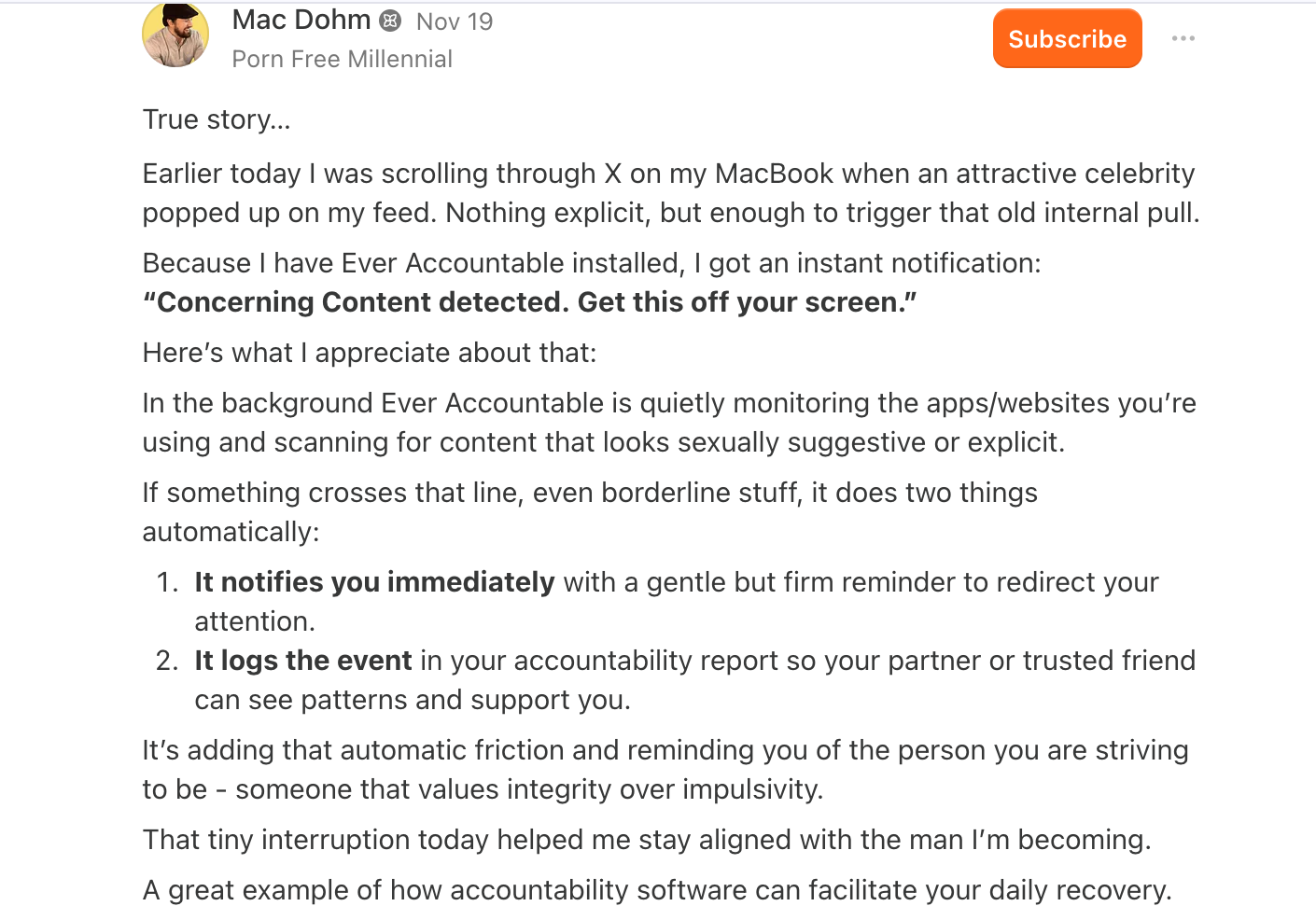 Mac Dohm testimonial about Ever Accountable